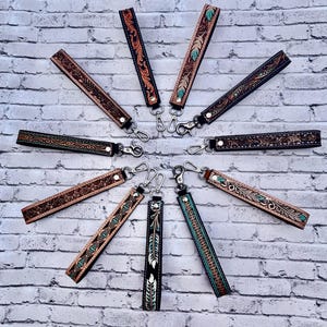 Tooled Leather Wristlet, Western Keychain, Cowboy Wristlet, Western Wristlet, Tooled Leather Keychain, Western Lanyard “FREE SHIPPING”