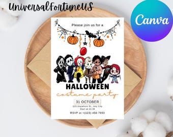 Bewerkbare sjabloon uitnodiging Halloween-kostuumfeest (direct downloaden)