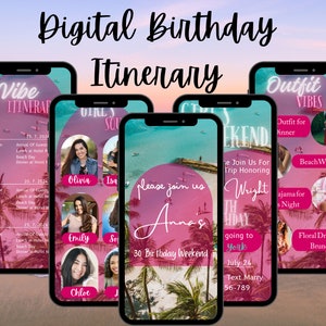 Geburtstagswochenende Reiseplan, Geburtstagswochenende, Digitaler Geburtstag Reiseplan, bearbeitbare Geburtstagseinladungsvorlage, Digitaler Reiseplan, Mädchenreise