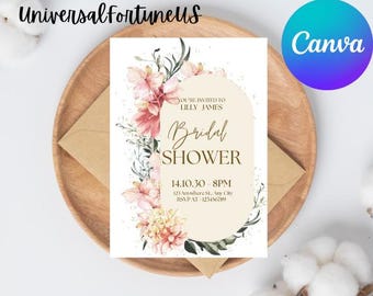 Floral Bridal Shower Invitation: Editable Canva Template (5x7) (Digital Download)