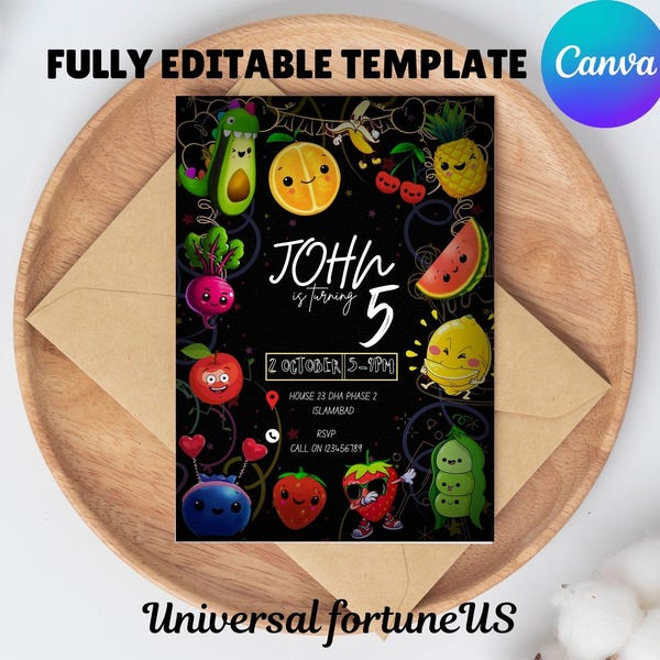 Dancing Fruit First Birthday Invitation Etsy