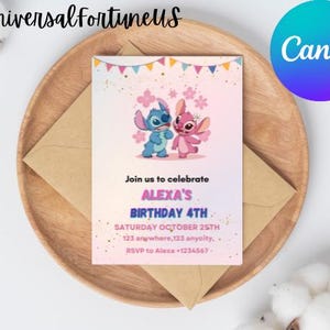 Stitch Editable Birthday Invitation, Printable Birthday Party Evite, Stitch Digital Kids Party Invite, Editable Canva Template, Download