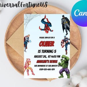 Superheld Geburtstagseinladung bearbeitbare Vorlage, Avengers Superheld digitale Einladung, Superheld Einladungskarte Sofort-Download