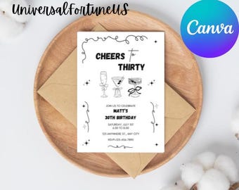 30th Birthday Invitation Template: Cheers to Thirty (Digital Download)
