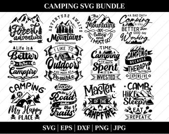 Camping SVG Bundle: Hiking, Happy Camper, Shirt Designs (Digital Download)