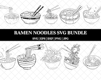 Paquete SVG de ramen / 30 diseños de tazones de fideos / Comida japonesa, cocina asiática, corte Cricut