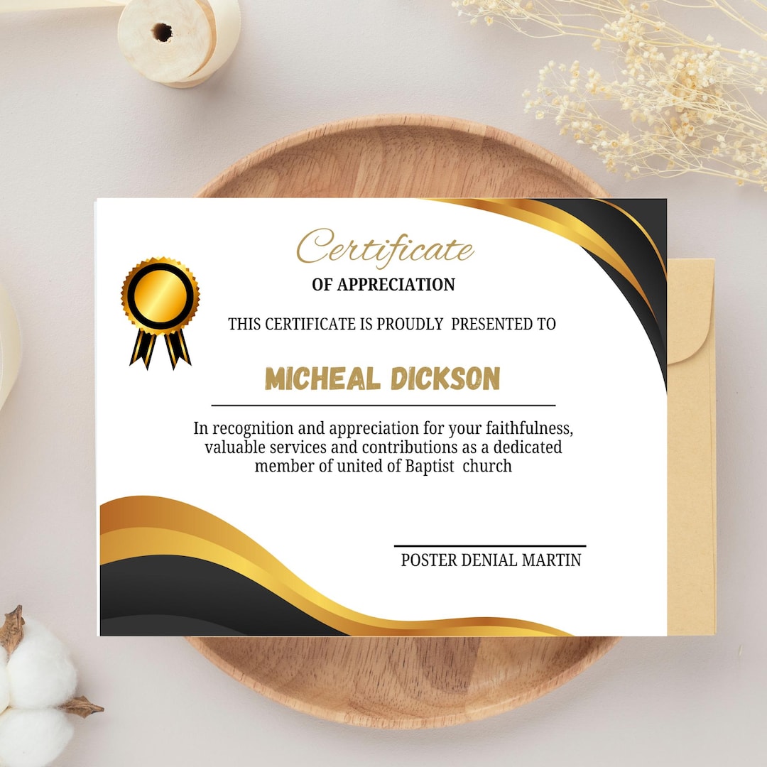 Elegant Golden Certificate of Appreciation Template (digital Download ...
