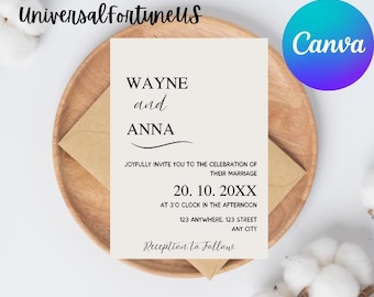 Bearbeitbares Hochzeitseinladungs-Set: Modernes Invite-Set (Canva-Vorlage)