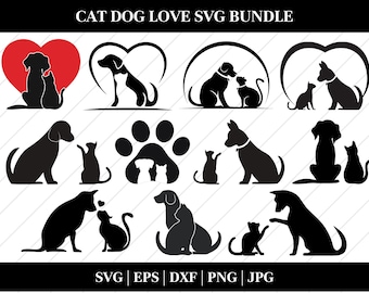 Cat and Dog Silhouette SVG: Friendship Animal Clipart (Digital Download
