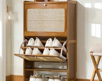 Wood Shoe Cabinet Home Entrance Narrow Shoe Rack Space-Saving Multi-Layer