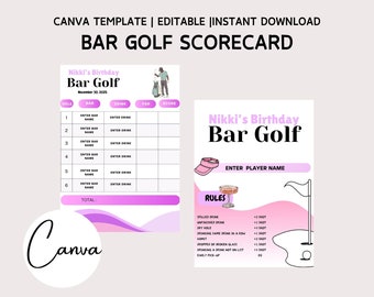 Bar Golf Crawl Scorecard Editable Canva Templates Printable Bar Golf ...