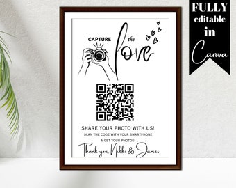 Modèle de plaque QR code pour photo de mariage : conception sur toile modifiable