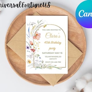 Wildflower Birthday party invite template | Garden Flower Birthday Invite boho bday evite, Birthday Party Invite Template, Instant Download