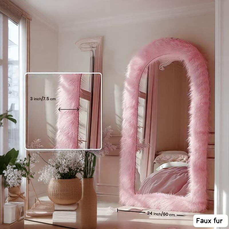 Pink Faux Fur Full Length Mirror, Chic Leaning/hanging Mirror (24