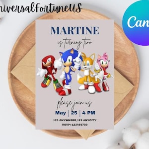 Faire-part Sonic modifiable, modèle d'anniversaire Sonic, Faire-part d'anniversaire Sonic, Faire-part d'anniversaire enfant modifiable, Invitation Sonic aquarelle