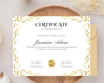 Editable Certificate of Appreciation Template (Digital Download)