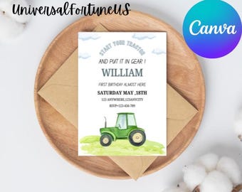 Editable Tractor Birthday Invitation: Farm Party Invite (Digital Download)