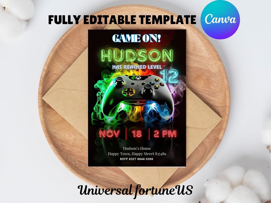 Neon Video Game Birthday Invitation Template: Editable Canva (5x7) - Etsy