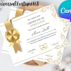 Editable Appreciation Certificate Template Printable Certificate of Appreciation, Recognition Certificate Customize Appreciation Certificate