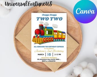Train Birthday Invitation Template, Chugga Choo Choo Party, DIY Printable (Canva)