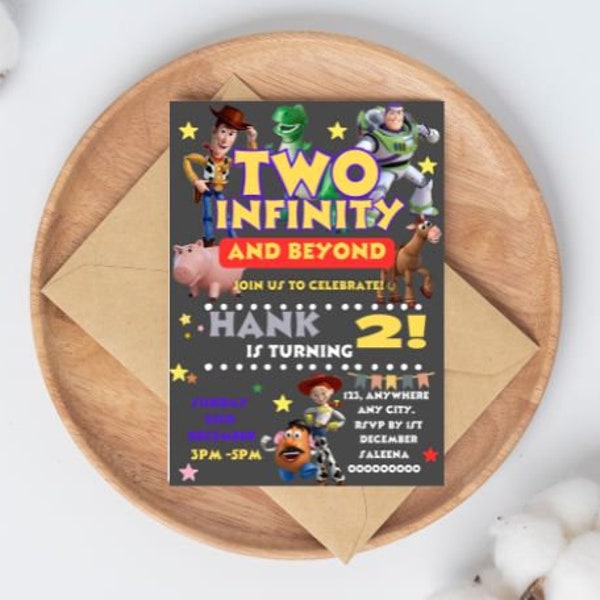 2nd Birthday Toy Kids Birthday Party Invite |Two Infinity and Beyond Birthday Invitation Template| Digital Canva Template | Toys Invitations