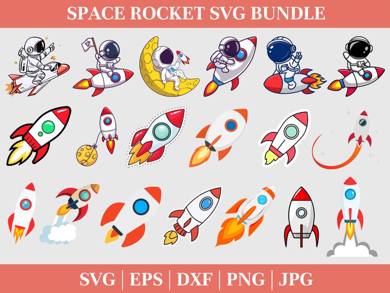 Cartoon Rocket SVG Bundle: Spaceship Clipart, Cut Files (digital ...