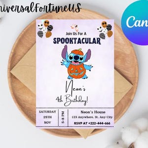 Convite editável de Halloween Lilo & Stitch, Cartão de aniversário de Halloween Stitch, Convite de aniversário de Halloween Stitch, Festa de Halloween Lilo Stitch