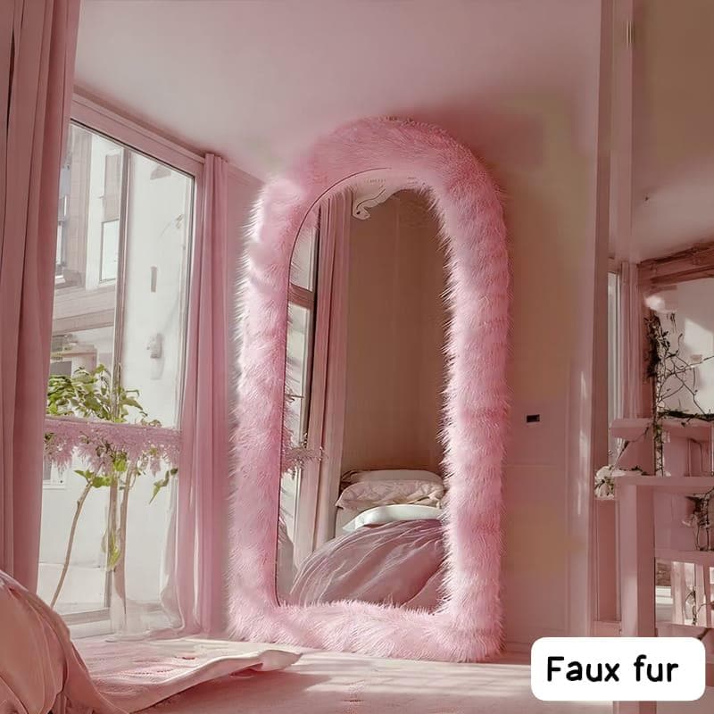 Pink Faux Fur Full Length Mirror, Chic Leaning/hanging Mirror (24
