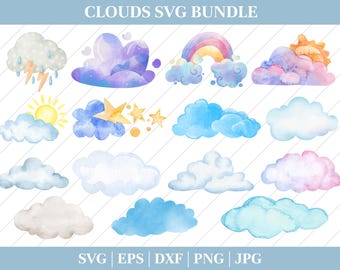 Cloud SVG Bundle: Clipart, Vector, Cut Files (Instant Download)