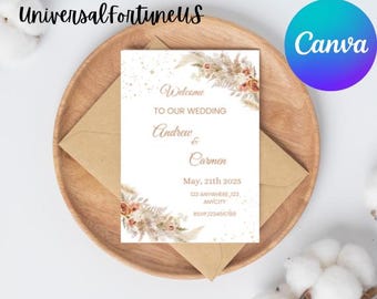 Boho Wildflower Wedding Invitation Template (Digital Download)