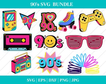 90s Retro Clipart Bundle: Sublimation Designs, PNG Files (Digital Download)