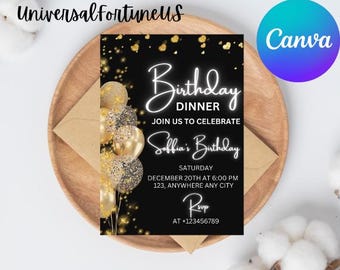 Black Tie Birthday Dinner Invitation: Glam Diamond Evite (Digital Download)