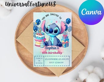Stitch Birthday Invitation: Editable Kids Party Invite (Digital Download)