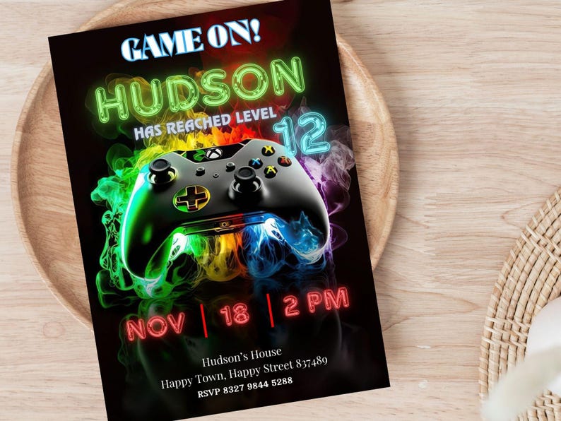 Neon Video Game Birthday Invitation Template: Editable Canva (5x7) - Etsy