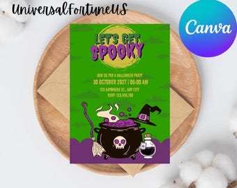 Editable Halloween Costume Party Invitation: Spooky Canva Template (Digital Download)