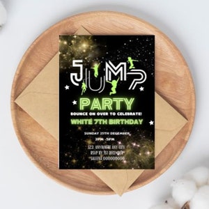 EDITIERBARE Trampolinpark-Einladung, Trampolin-Geburtstags-Einladung, Trampolin-Einladung, Sprung-Party-Einladung, Sprung-Geburtstags-Party-Einladung, Glühen