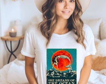 Salty Vintage Mermaid shirt, She dreams of the SEA!  Unisex Jersey Short Sleeve Tee