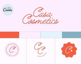 Editable Branding Kit Canva Template | DIY Color Font | Retro Digital Logo Design | Beauty Cosmetic Esthetician Small Business Brand Board