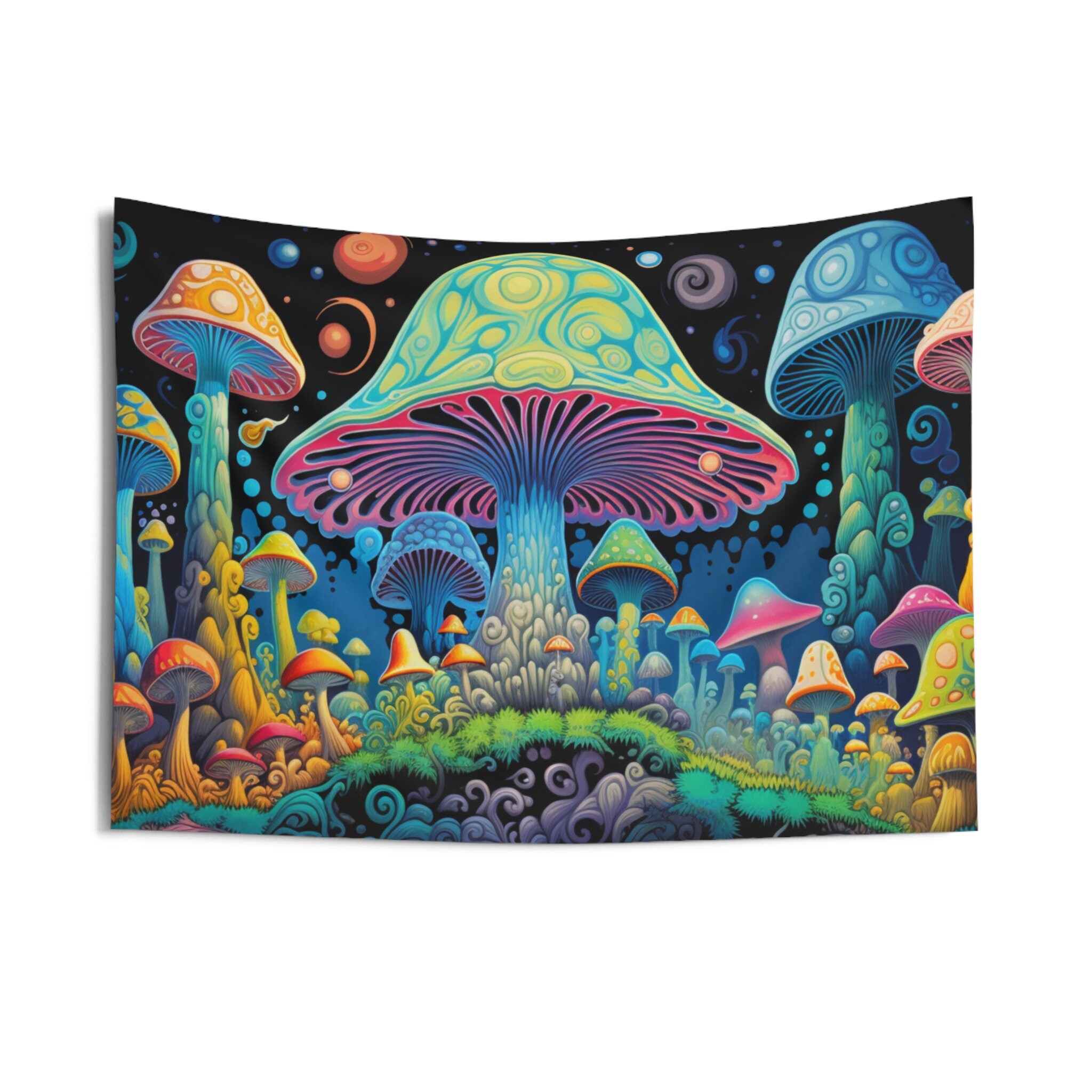 Colorful Mushrooms Indoor Wall Tapestries Trippy Art, Psychedelic