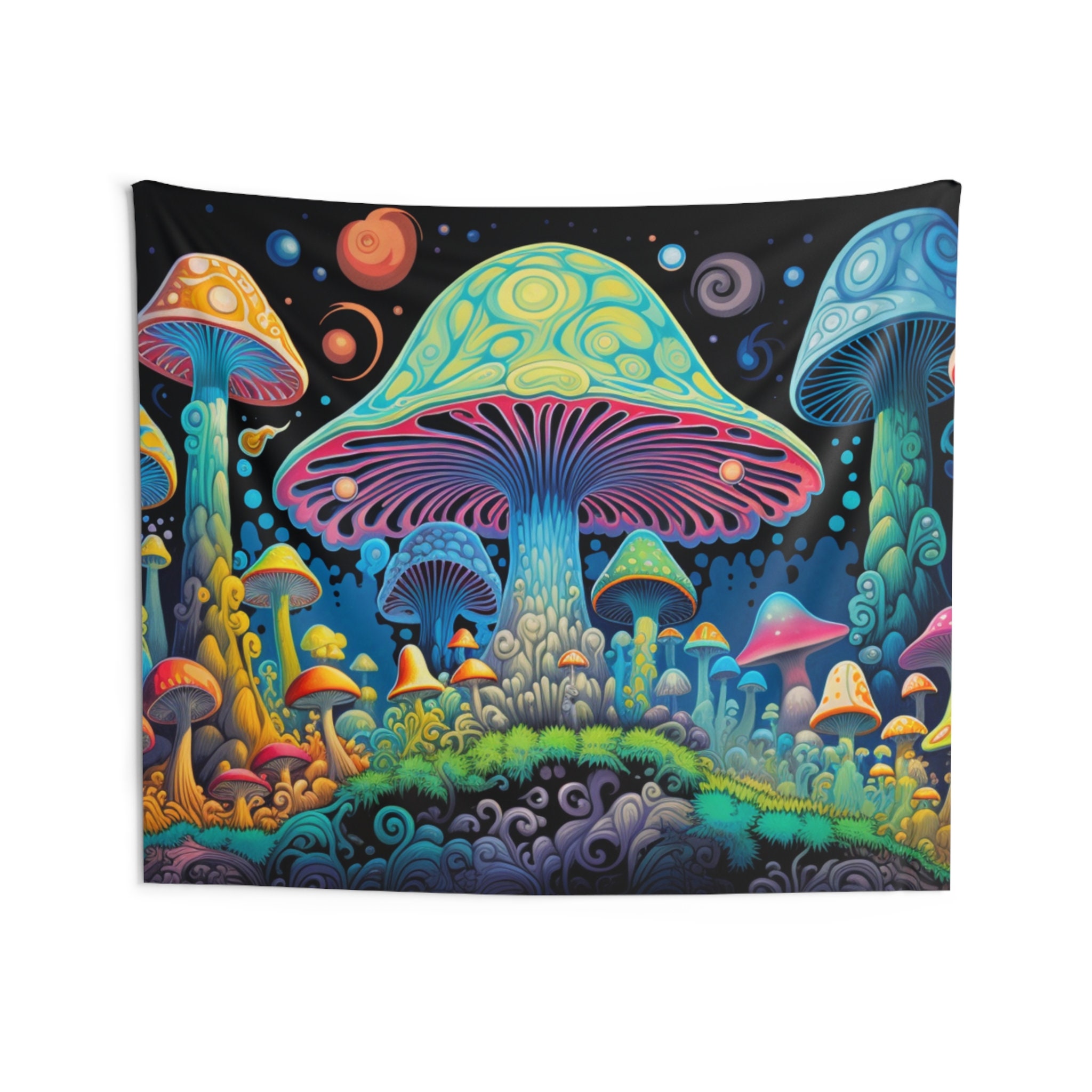 Colorful Mushrooms Indoor Wall Tapestries Trippy Art, Psychedelic