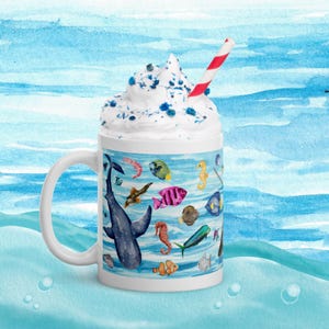 Ocean Theme Creature Mug – Cute Ocean Animals Ceramic Coffee Cup | Ocean Themed Gifts for Her | Aesthetic Sea Life Mug | FREE SHIPPING