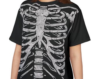 Skeleton Ribcage Shirt Unisex Gothic Graphic Tee Halloween Costume Top Spooky Alternative Apparel