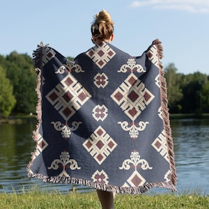Traditional Ukrainian Folk Pattern Woven Blanket Boho Throw Blanket for Rustic Home Decor Cozy Cultural Accent Unique Gift Idea Boho Folk