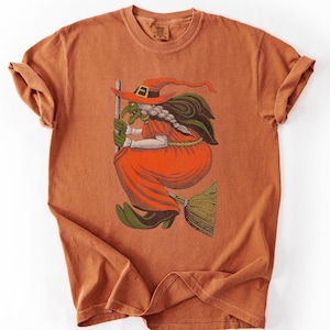 Vintage Witch Silhouette T-Shirt: Retro Halloween Comfort Colors Tee
