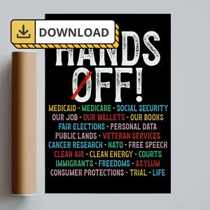 Hands Off Protest Poster: Political Rally Sign (Digital Download, 24x36, 18x24, 12x18 JPEG Files)