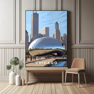 Chicago Skyline Art Print: Cloud Gate, Minimalist City Poster