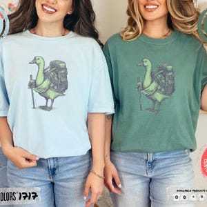 Comfort Colors® Funny Goose Hiking T-Shirt Quirky Animal Nature Tee for Outdoorsy People Silly Goose with Backpack Cottagecore Adventure Tee