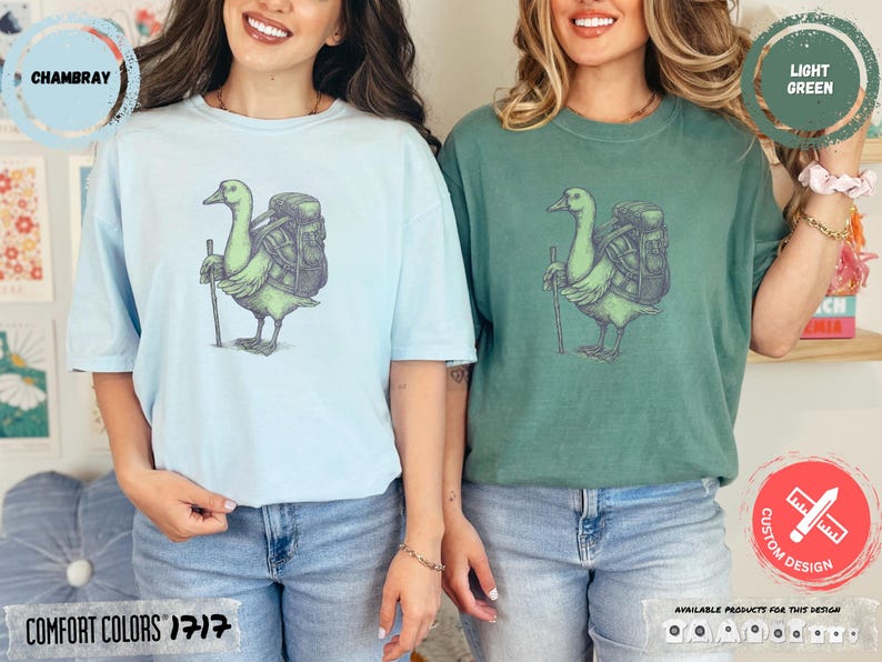 Comfort Colors® Funny Goose Hiking T-Shirt Quirky Animal Nature Tee for Outdoorsy People Silly Goose with Backpack Cottagecore Adventure Tee