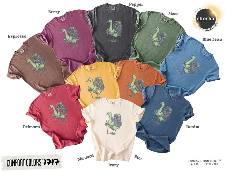 Comfort Colors® Funny Goose Hiking T-Shirt Quirky Animal Nature Tee for Outdoorsy People Silly Goose with Backpack Cottagecore Adventure Tee