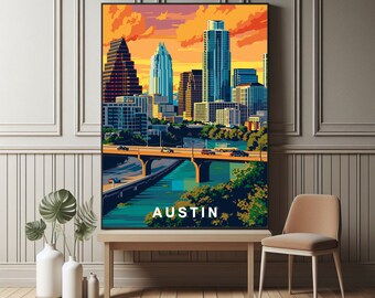 Austin Texas Skyline Poster: Modern Sunset Cityscape Art